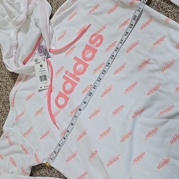 Adidas White Hoodie with Pink Logo Pattern Sz M New - Picture 3 of 4
